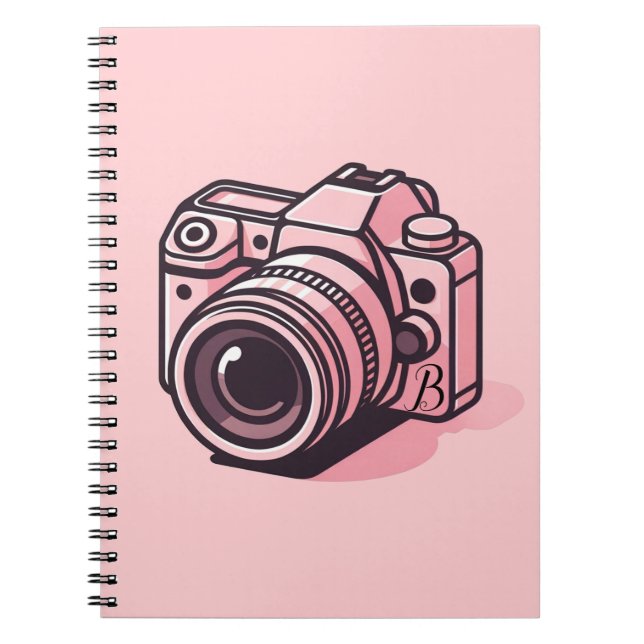 Caderno Espiral Fotografia da câmara DSLR rosa de tendência person (Frente)