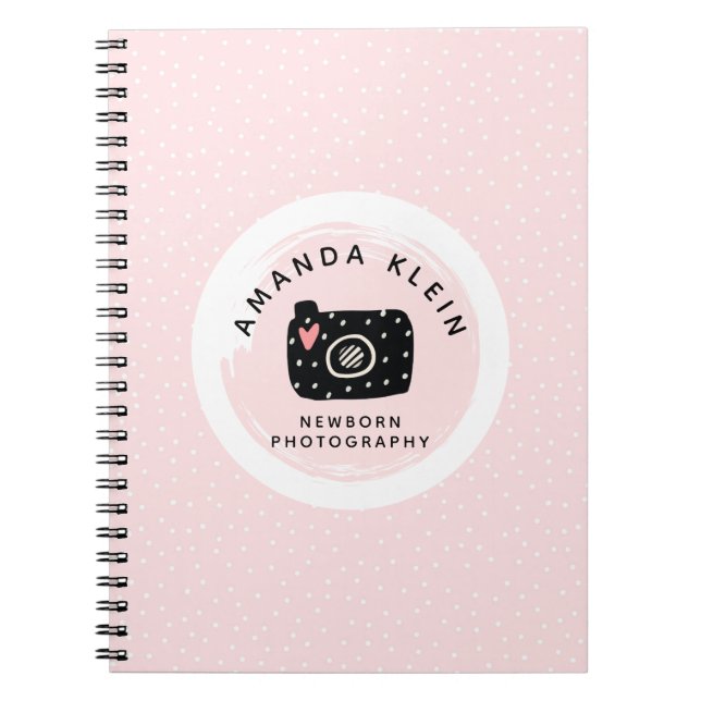 Caderno Espiral Fotógrafo Câmera Minimalista Fofo Preto & Rosa (Frente)