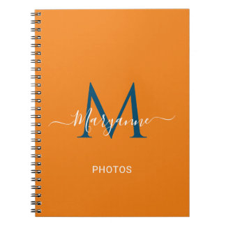 Caderno Espiral Fotos Azuis e Laranja Personalizadas do Monograma