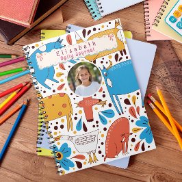 Caderno Espiral Fotos de Animais Desenhados à Mão Coloridos e Nome