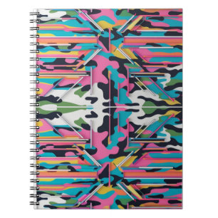 Caderno Espiral Fotos Neon Vibrantes Pastel Camuflado Abstrato Esp