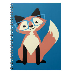 Caderno Espiral Fox bonito dos vidros do hipster