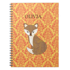 Caderno Espiral Fox bonito no fundo modelado laranja