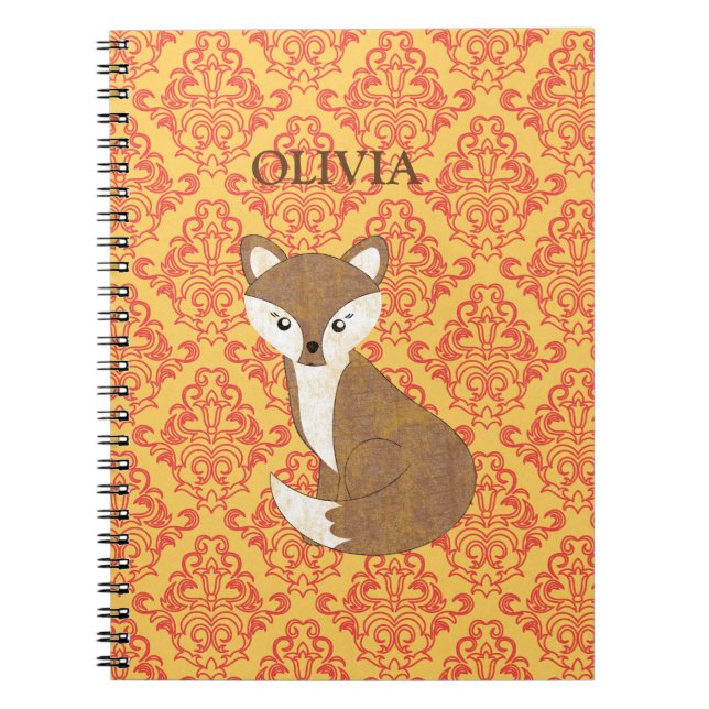 Caderno Espiral Fox bonito no fundo modelado laranja (Frente)