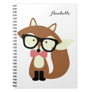 Caderno Espiral Fox de Brown do laço e do hipster dos vidros