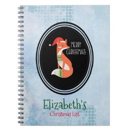 Caderno Espiral Fox Laranja no Red Santa Hat Feliz Natal