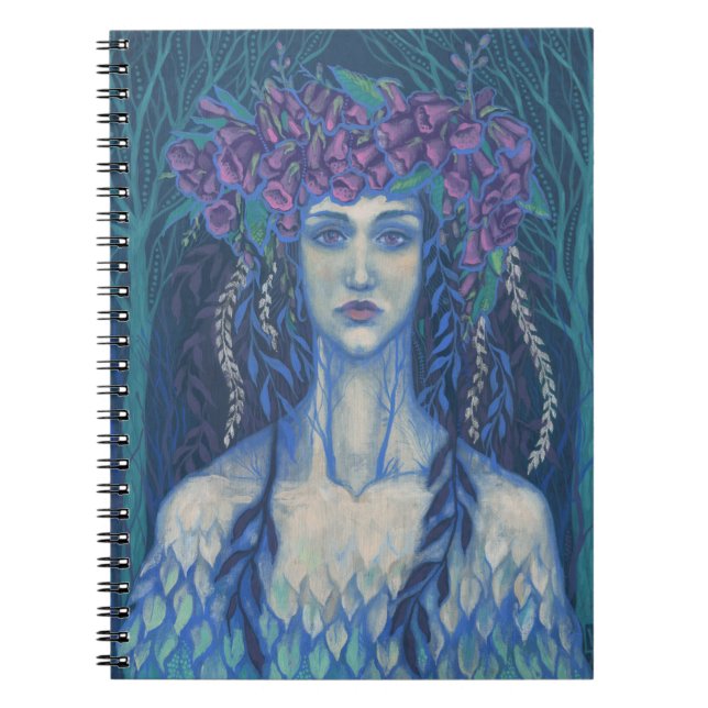 Caderno Espiral Foxgama dryad linda garota arte surreal de fantasi (Frente)