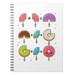 Caderno Espiral Frações de Donut Humor de Aprendizado de Matemátic