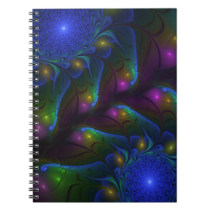 Caderno Espiral Fractal Abstrato de Disquete Moderno e Luminoso Co