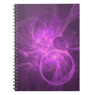 Caderno Espiral Fractal abstrato do rosa e do roxo com círculos
