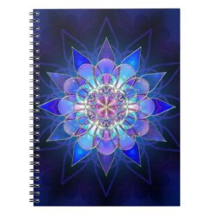 Caderno Espiral Fractal azul da mandala da flor