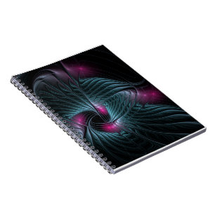Caderno Espiral Fractal de Fantasia Colorida abstrato