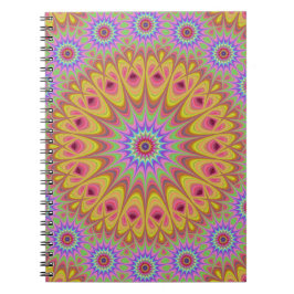 Caderno Espiral Fractal Mandala Floral Psicodélico Retro