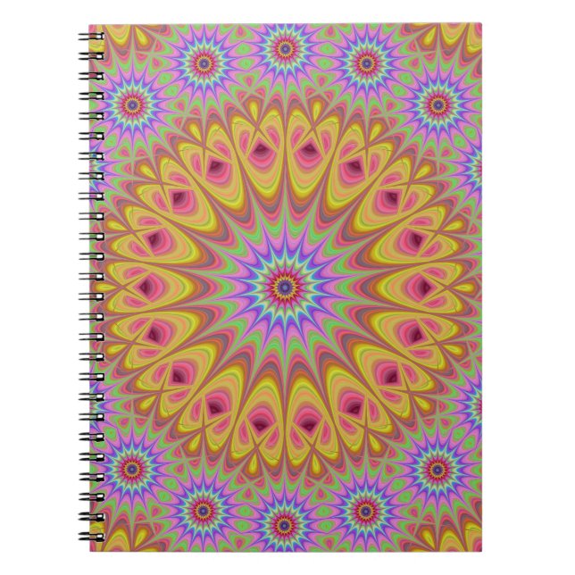 Caderno Espiral Fractal Mandala Floral Psicodélico Retro (Frente)