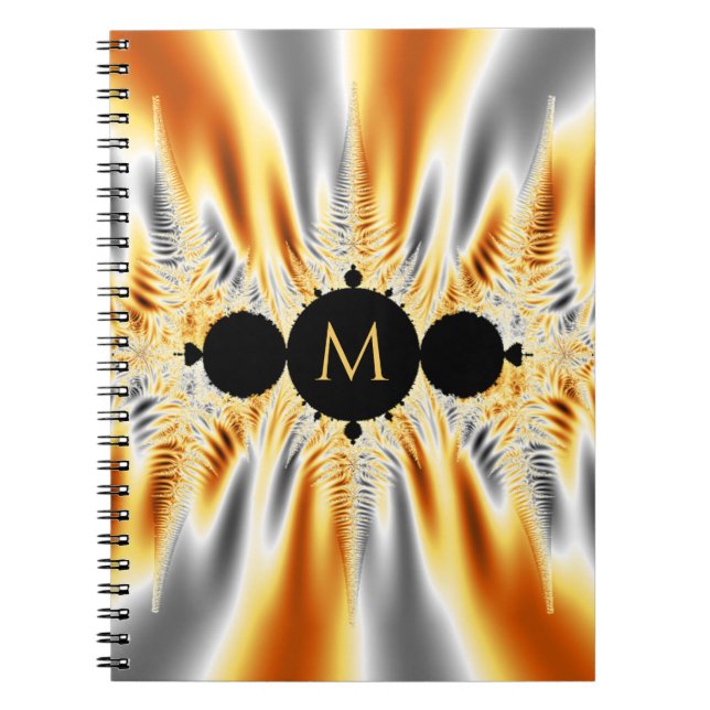 Caderno Espiral Fractal Metálico Silver Dourado Monograma (Frente)