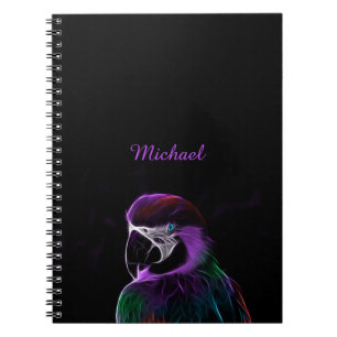 Caderno Espiral Fractal roxo do papagaio de Digitas