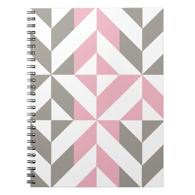 Caderno Espiral Framboesa rosa e ZigZag geométrica prateada (Frente)