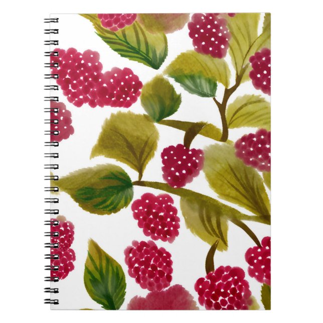 Caderno Espiral Framboesas Vermelhas | Fruta de Aquarela (Frente)