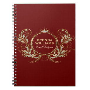 Caderno Espiral Frame Floral Cinzento Vermelho E Dourado