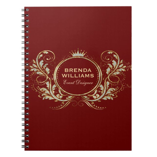 Caderno Espiral Frame Floral Cinzento Vermelho E Dourado (Frente)