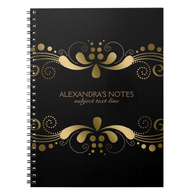 Caderno Espiral Frame Floral Lace de Tons Dourados Elegante (Frente)
