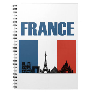 Caderno Espiral França Viagem - Paris City Skyline French Flag