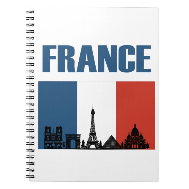 Caderno Espiral França Viagem - Paris City Skyline French Flag (Frente)