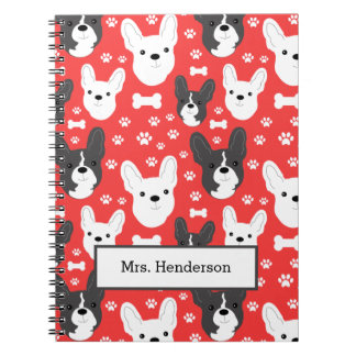 Caderno Espiral Francês Bulldog Francês Cachorro Padrão Vermelho