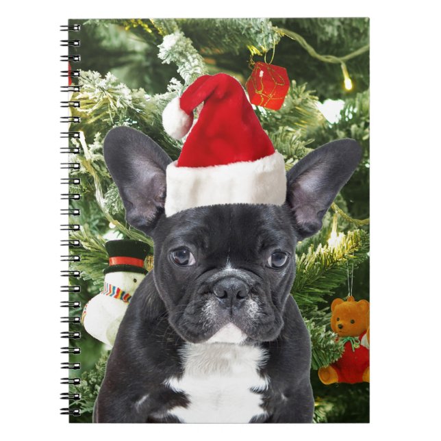 Caderno Espiral Francês Bulldog Ornamento de Árvore de Natal Snowm (Frente)