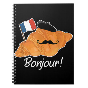 Caderno Espiral Francês Croissant Lover França Bandeira Francófilo