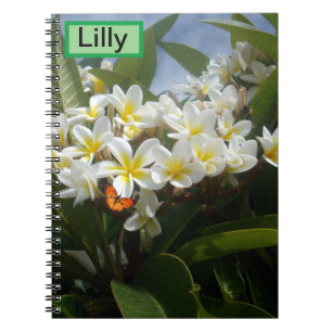 Caderno Espiral Frangipanis Com Borboleta, Notebook Personalizado