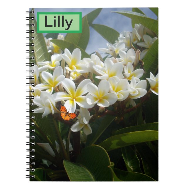 Caderno Espiral Frangipanis Com Borboleta, Notebook Personalizado (Frente)