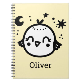 Caderno Espiral Frango Alegre - Arte Linear de Pássaro Kawaii