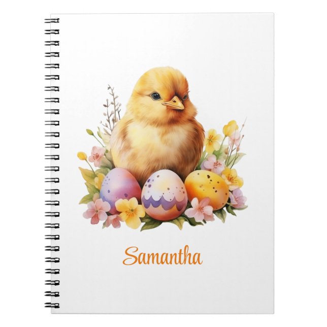 Caderno Espiral Frango Amarelo Cinto Aquarela com Ovos (Frente)