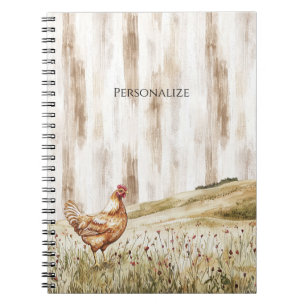 Caderno Espiral Frango em Campo de Flores de Grama
