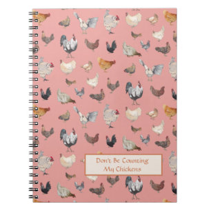 Caderno Espiral Frango Feliz Padrão Rosa