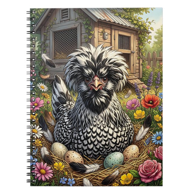Caderno Espiral Frango Polonês Preto e Branco Fofo (Frente)