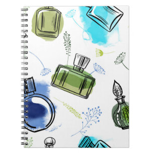 Caderno Espiral Frasco de padrão sem costura e texto de cor d'água