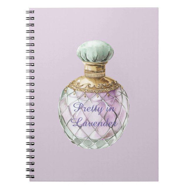 Caderno Espiral Frasco de Perfume Bonito em Lavanda (Frente)