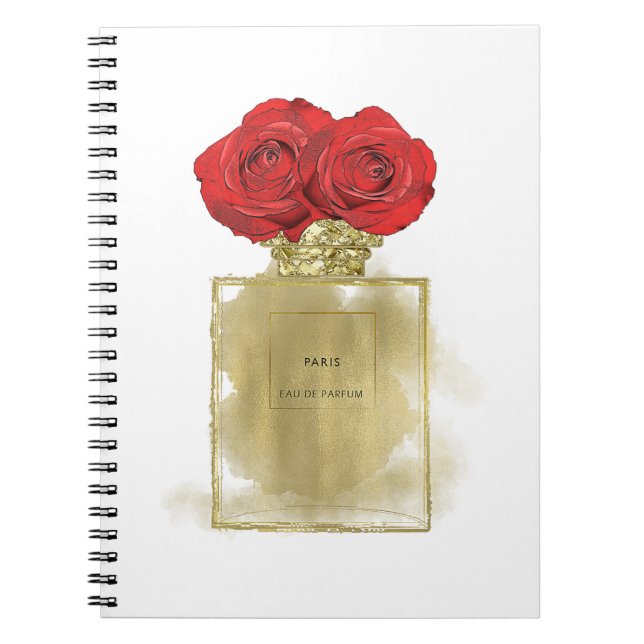 Caderno Espiral Frasco de Perfume Floral Fashion com Rosas Vermelh (Frente)