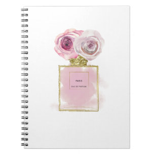 Caderno Espiral Frasco de Perfume Floral Fashion Rosas Rosa Dourad