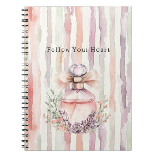 Caderno Espiral Frasco de Perfume Laço Rosa Listras Florais