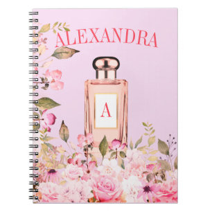 Caderno Espiral Frasco de Perfume Puro Monograma Bonito Chic Flora
