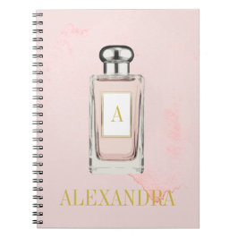 Caderno Espiral Frasco de Perfume Rosa Monograma Químico Pessoal