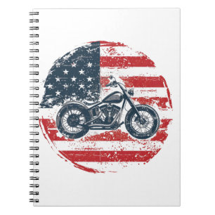 Caderno Espiral Freedom Ride: Retro Motorcycle and American Flag