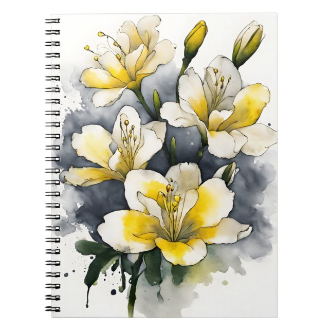 Caderno Espiral Freesia - Flores aquarela (Frente)