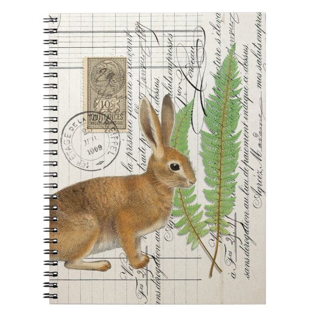 Caderno Espiral French Rabbit with Ferns Spiral Journal Notebook  (Frente)