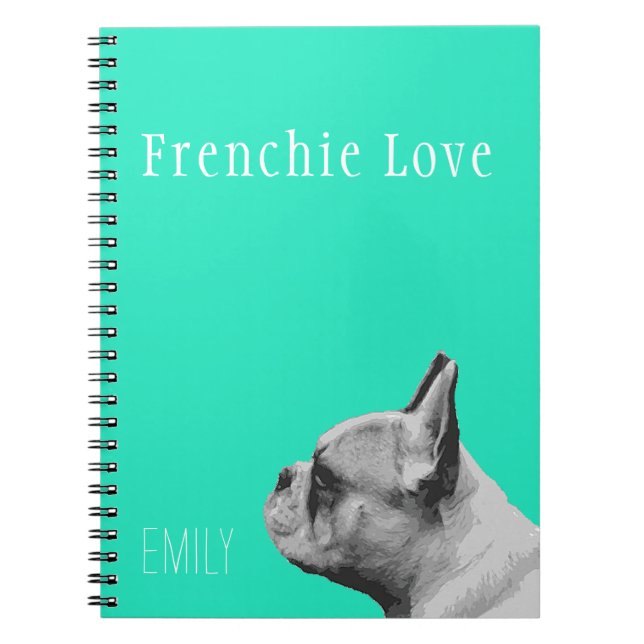 Caderno Espiral Frenchie Love | Aqua personalizado (Frente)