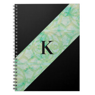 Caderno Espiral Frente verde e azul e monograma preto