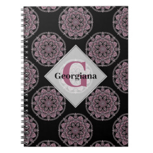 Caderno Espiral Frentes Florais Rosa Monogramas Bolinhas Mandala